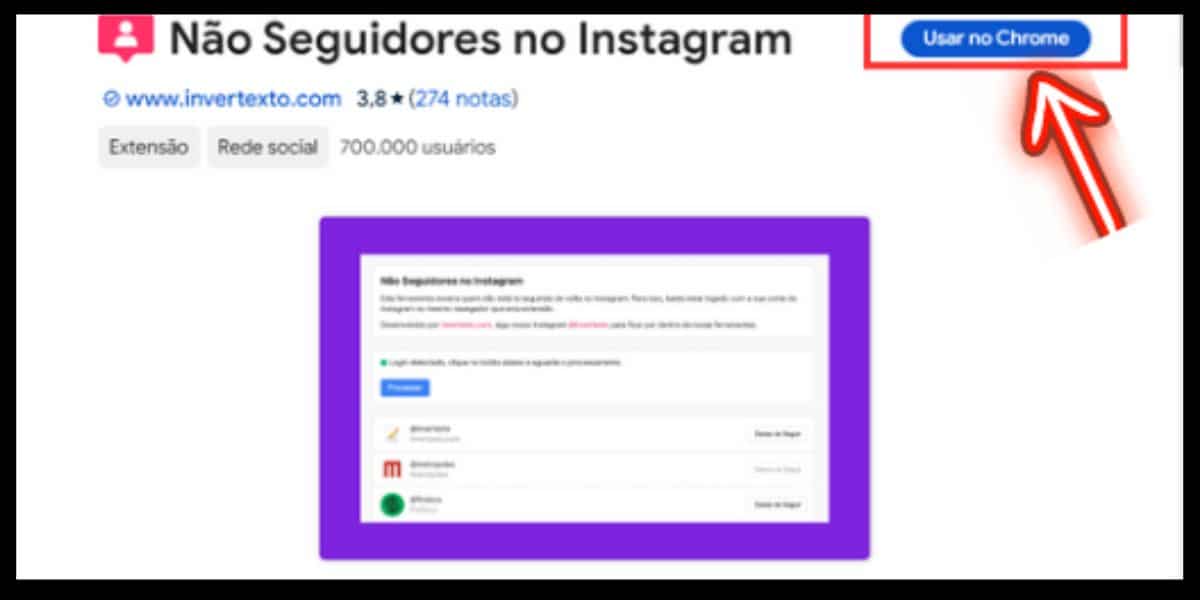Extensão Não seguidores no Instagram Chrome