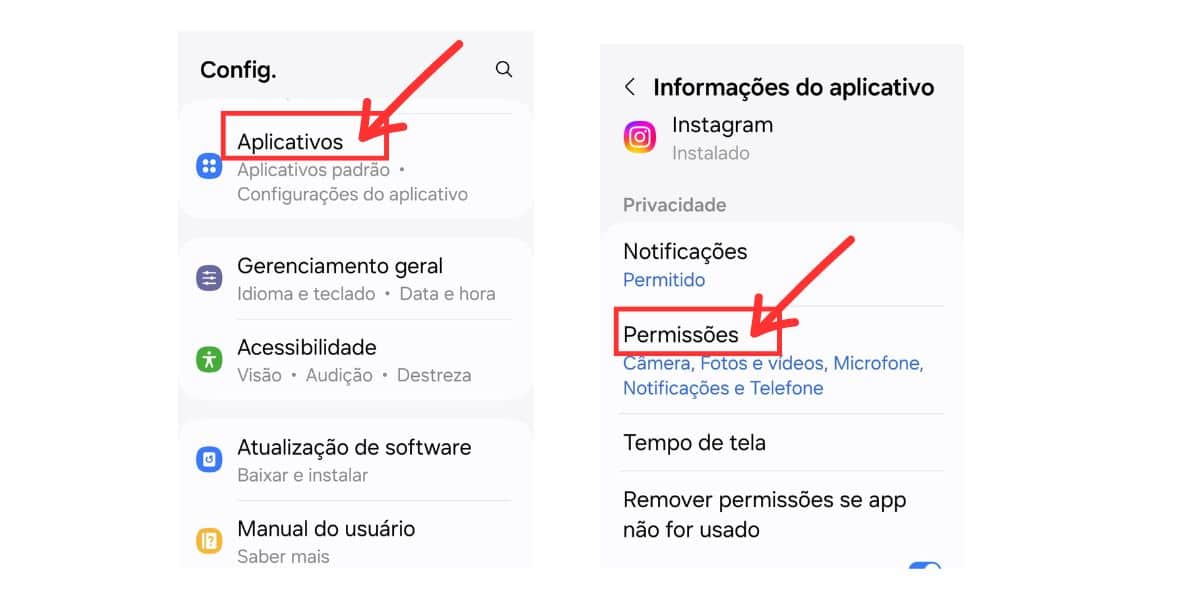 conceder ao Instagram as permissões necessárias